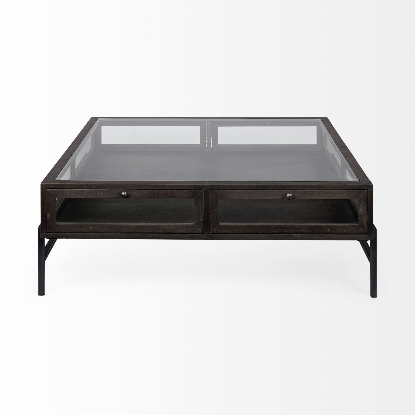 42" Black And Brown Square Coffee Table With Two Drawers