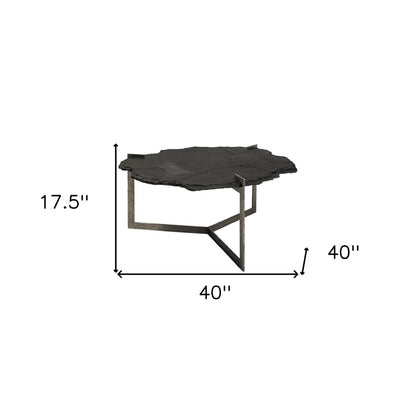 40" Black and Gold Stone and Iron Free Form Distressed Coffee Table