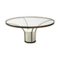 36" Clear And White and Gold Glass And Stone Round Coffee Table