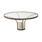 36" Antiqued Gold And White Glass Iron and Marble Round Pedestal Coffee Table