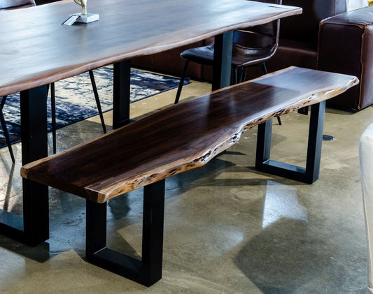 79" Brown and Black Distressed Solid Wood Dining Bench