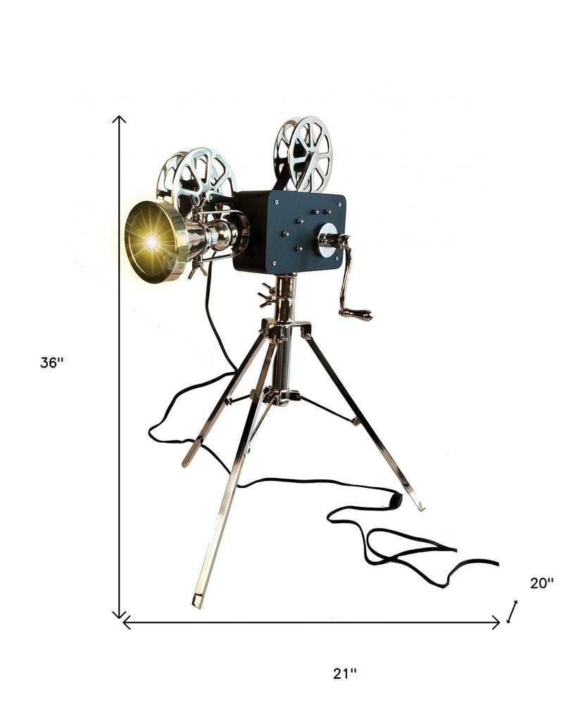 36" Black And Silver Tripod Floor Lamp With Metal Novelty Shade