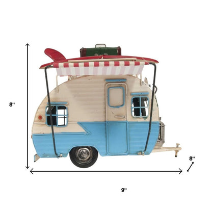 3.5" X 2.5" Blue And White Distressed Metal Tabletop Picture Frame