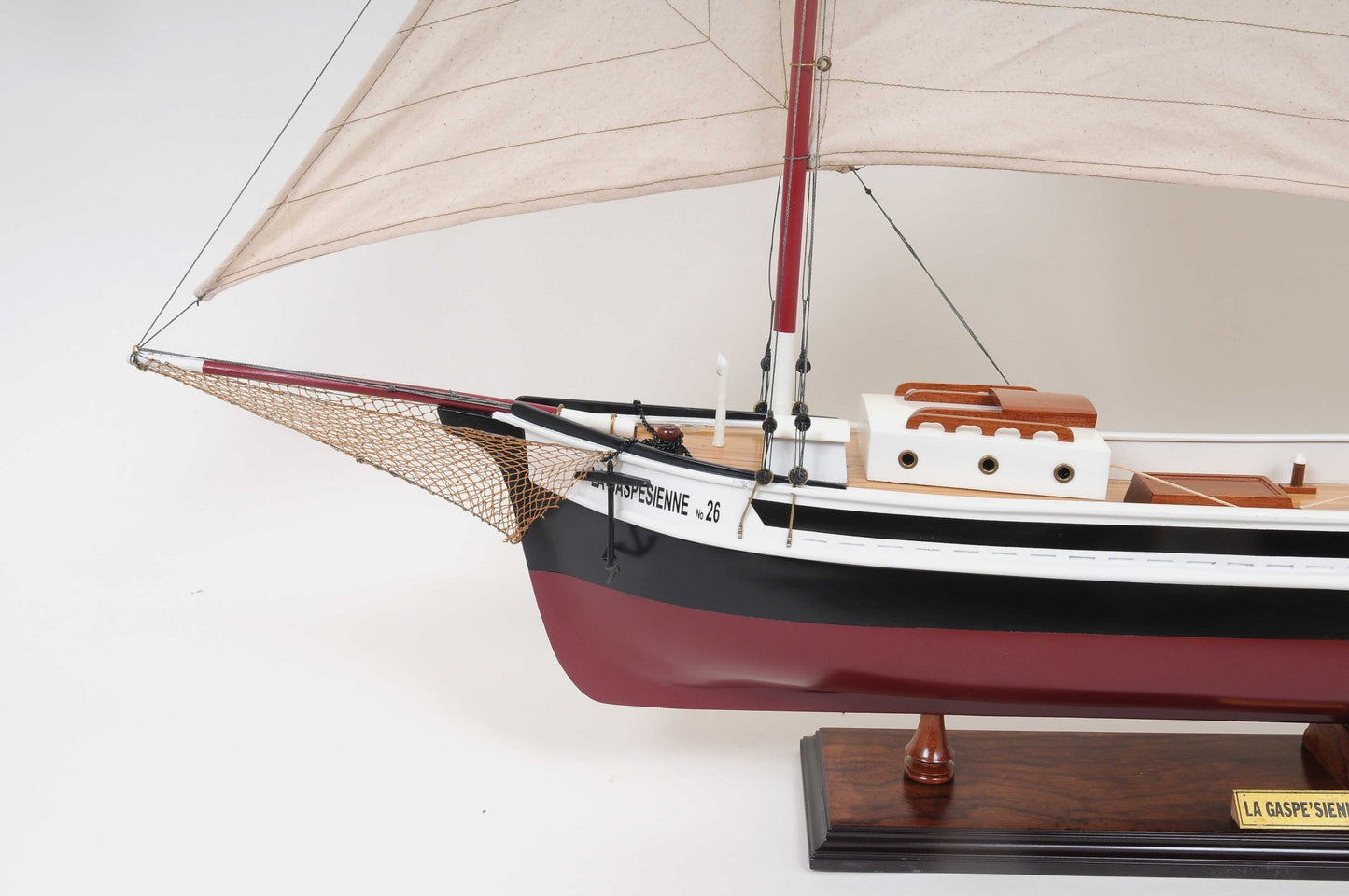 31" Black and White Solid Wood Hand Painted Model Boat Tabletop Sculpture