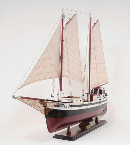 31" Black and White Solid Wood Hand Painted Model Boat Tabletop Sculpture