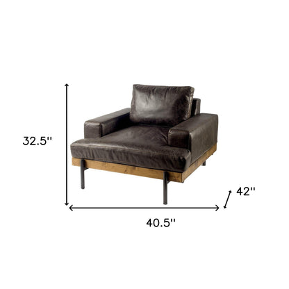 41" Black Faux Leather Distressed Club Chair