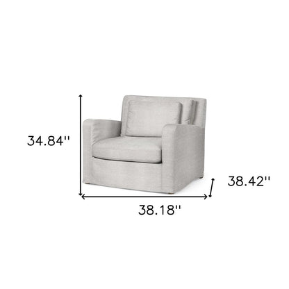 38" Light Gray and Brown Linen Arm Chair