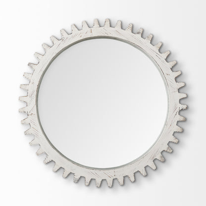 35" White Abstract Framed Accent Mirror