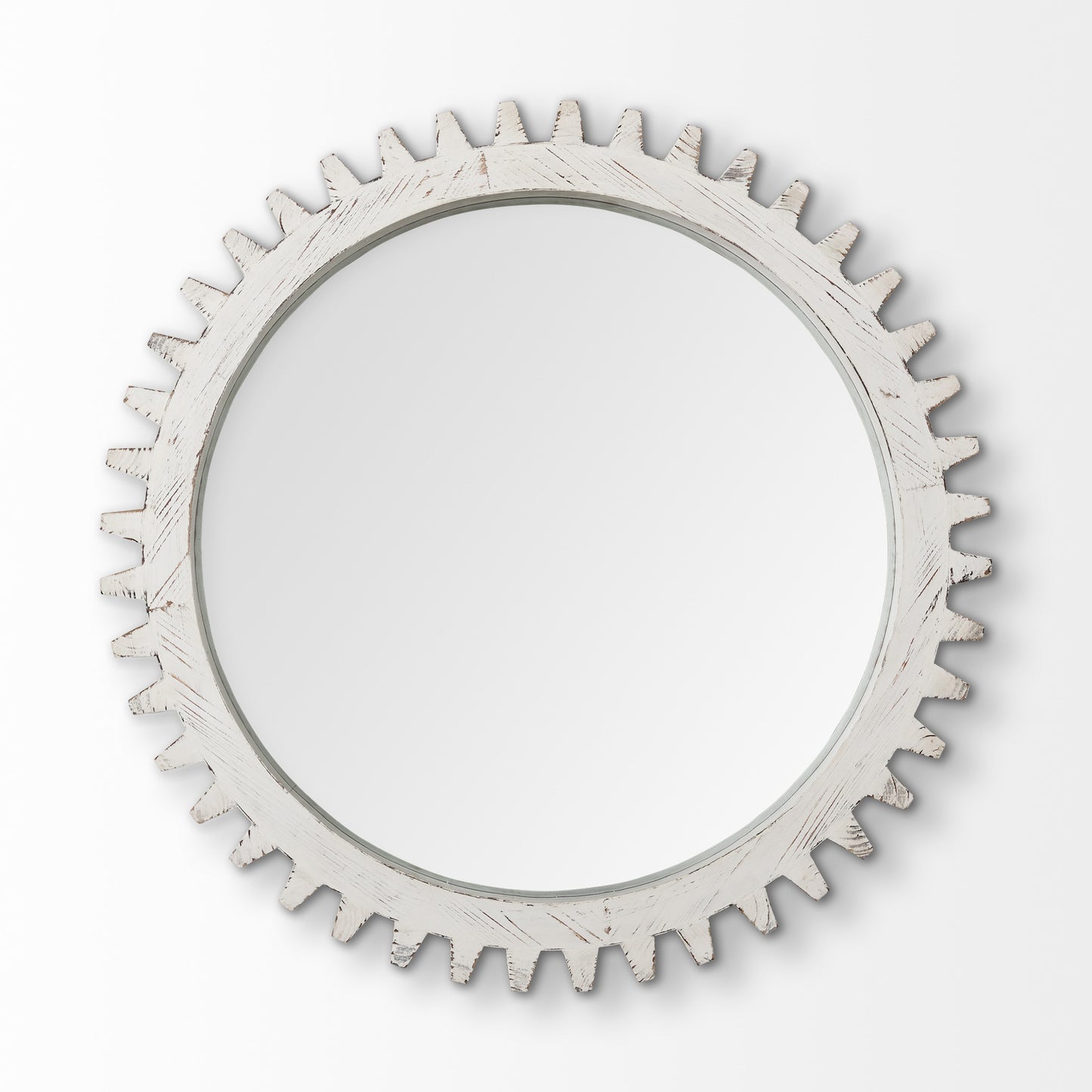 35" White Abstract Wood Framed Accent Mirror