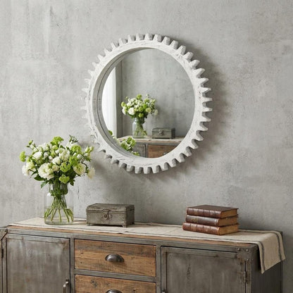 35" White Abstract Wood Framed Accent Mirror