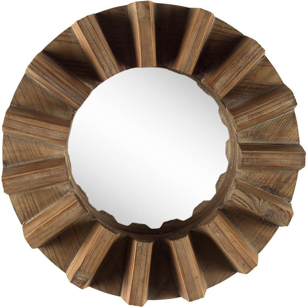 Sprocket 17" Round Walnut Finish Frame Wall Mirror