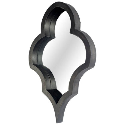 34" Black Wood Abstract Framed Accent Mirror