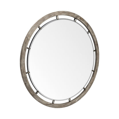 46" Brown Round Wood Framed Accent Mirror