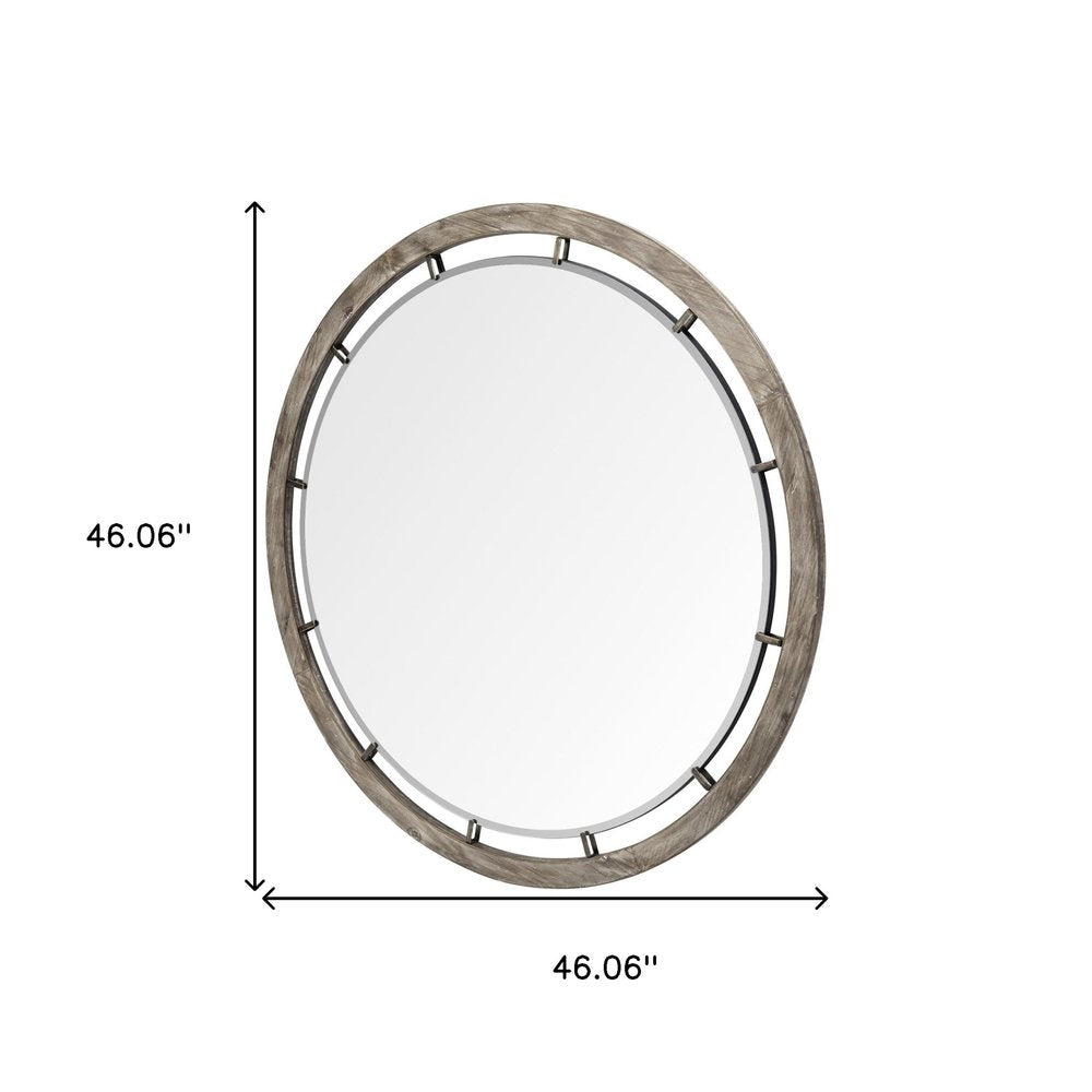 46" Brown Round Wood Framed Accent Mirror