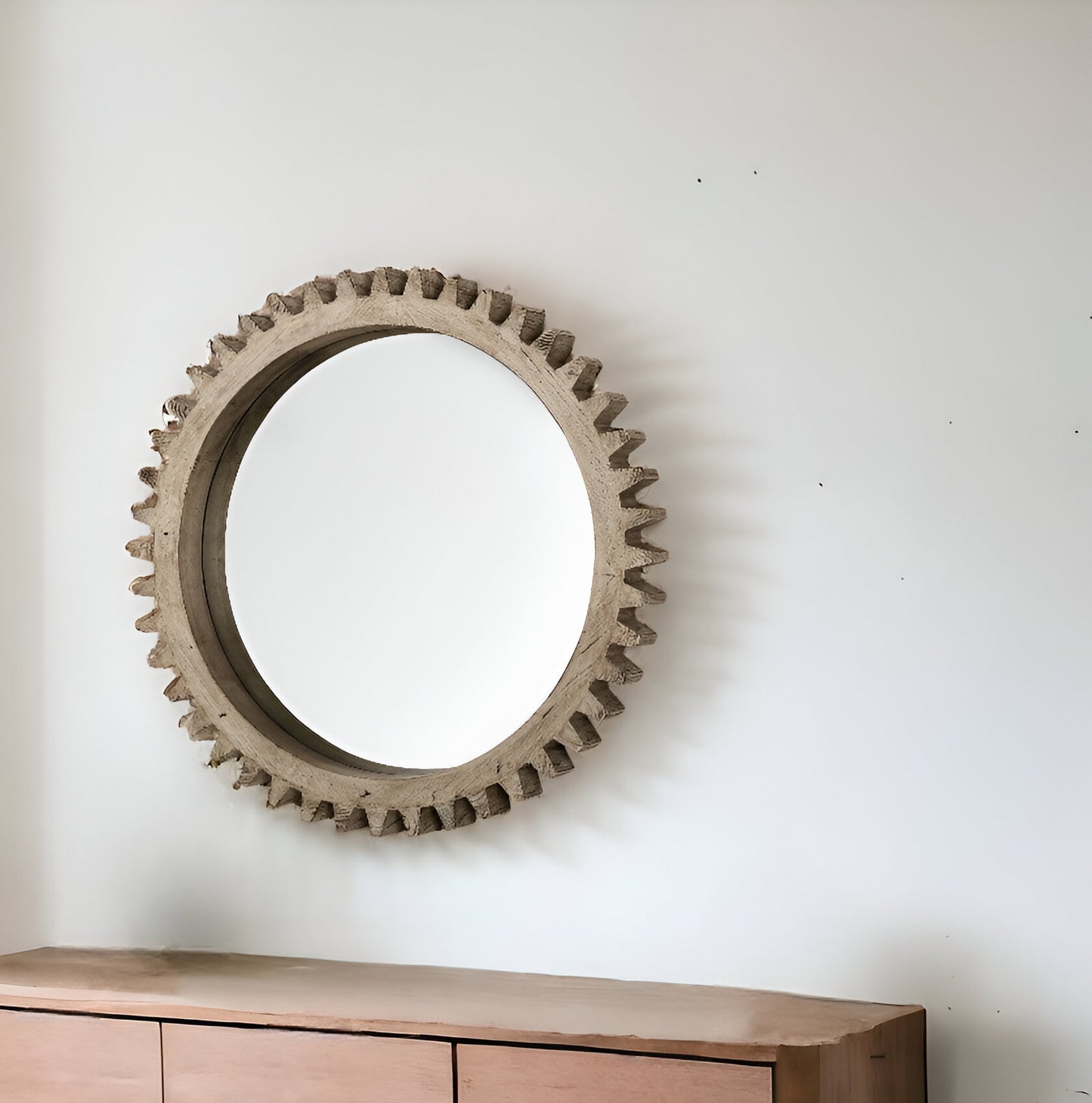 35" Round Natural Wood Frame Wall Mirror