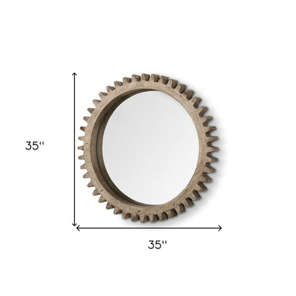 35" Brown Abstract Wood Framed Accent Mirror