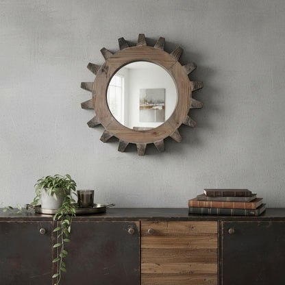 17" Brown Solid Wood Abstract Framed Accent Mirror
