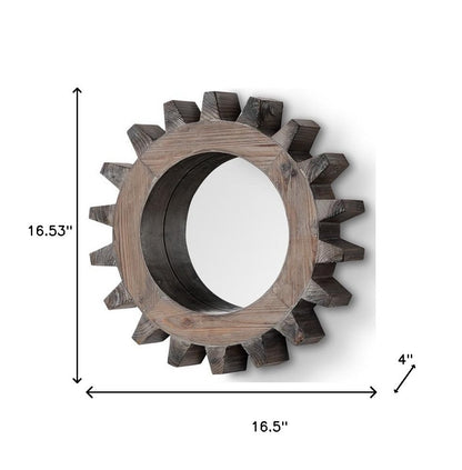 Cog 17" Round Natural Wood Frame Wall Mirror