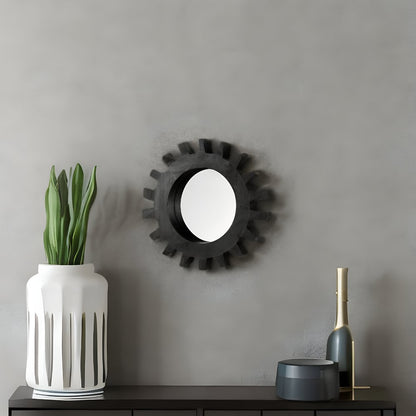 17" Black Abstract Wood Framed Accent Mirror