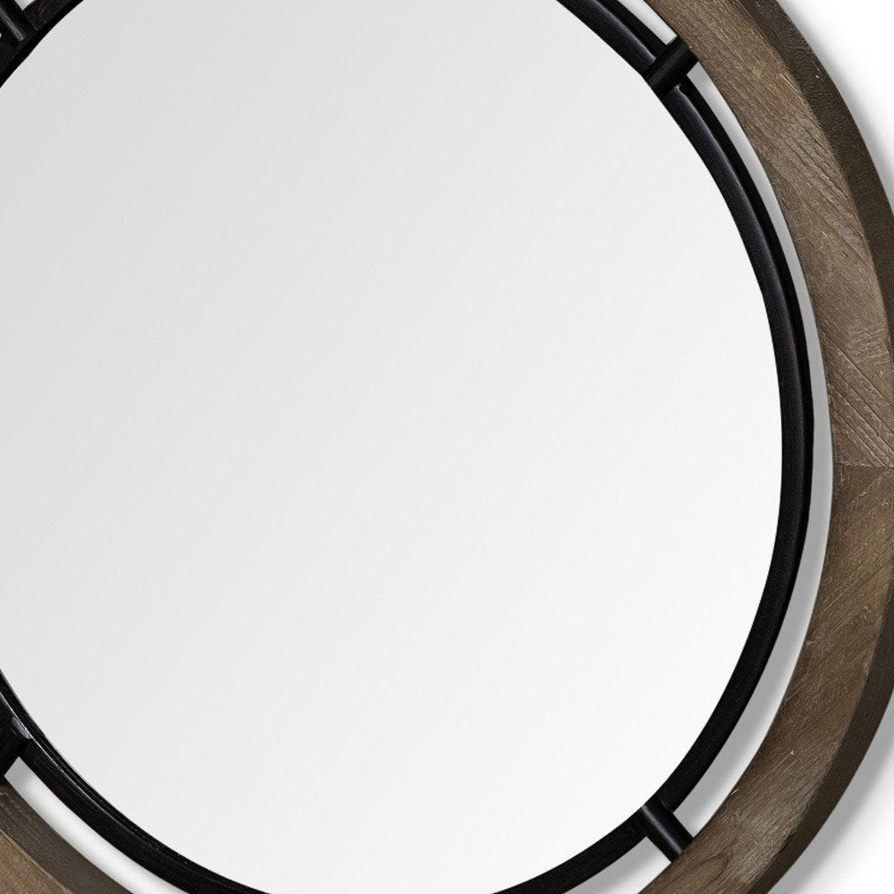 28" Brown Round Wood Framed Accent Mirror