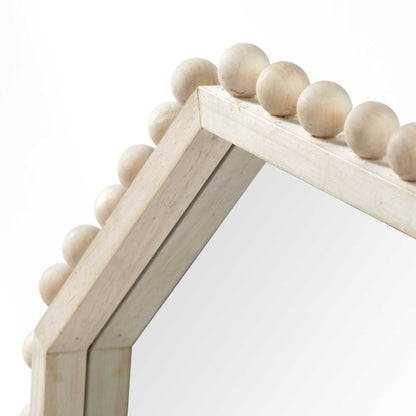 33" Natural Wood Octagon Beaded Framed Accent Mirror