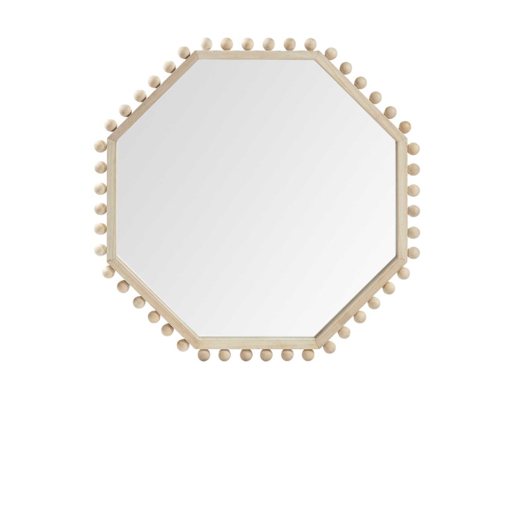 33" Natural Wood Octagon Beaded Framed Accent Mirror