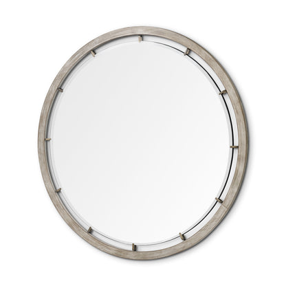 54" Brown Wood and Metal Round Framed Accent Mirror