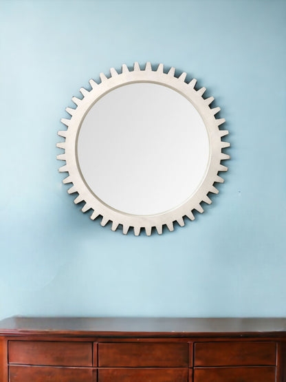 36" White Abstract Framed Accent Mirror