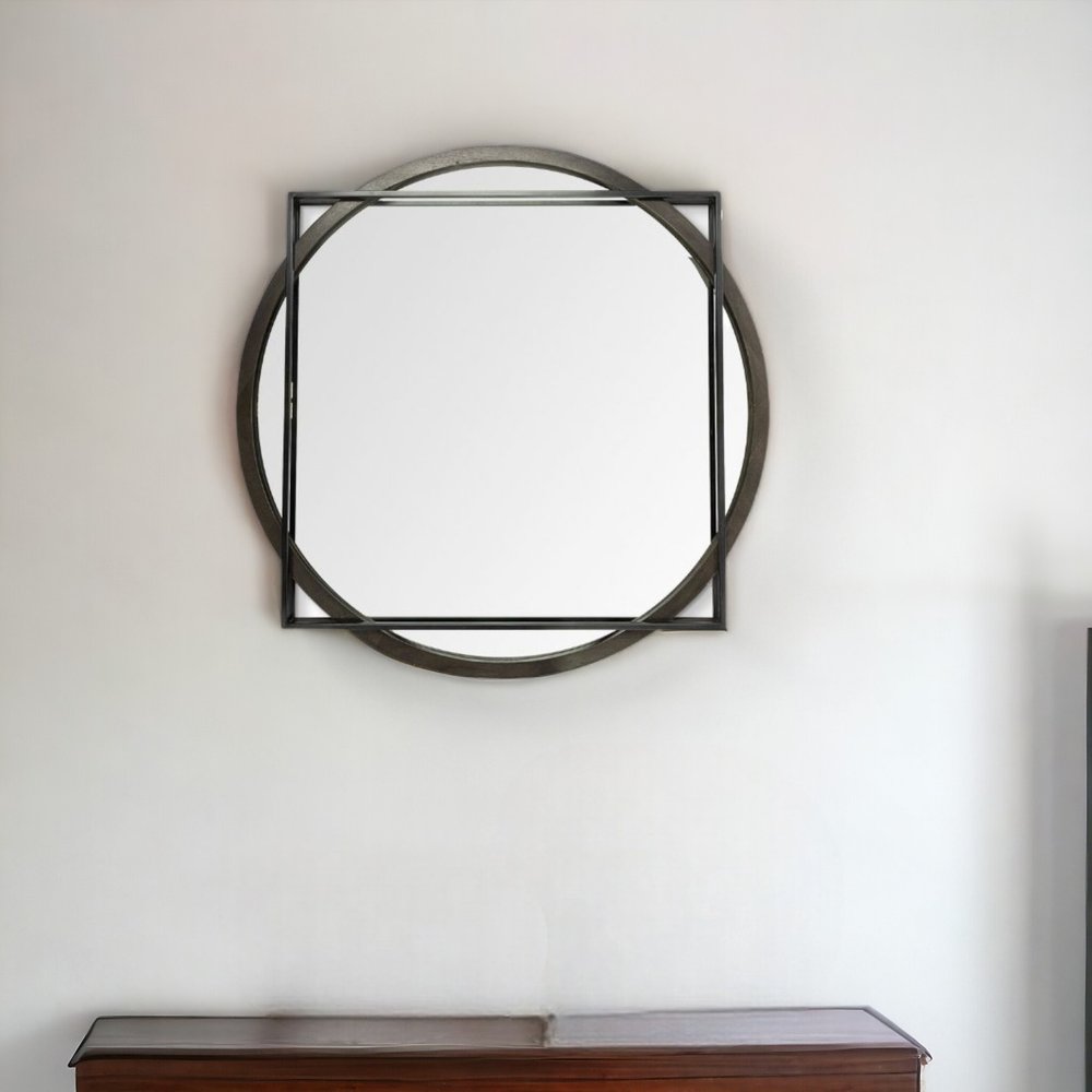 46" Black Abstract Metal Framed Accent Mirror