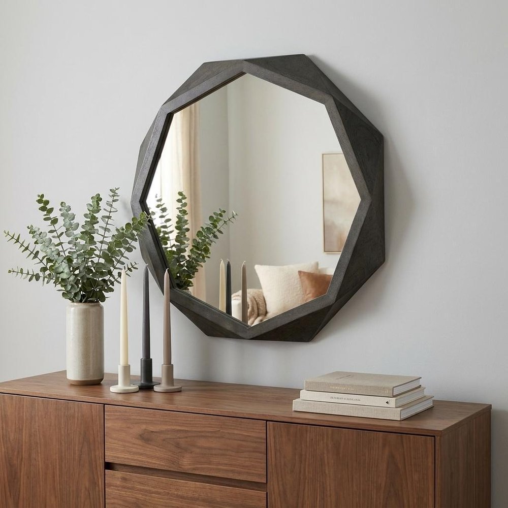 41" Black Solid Wood Octagon Framed Accent Mirror