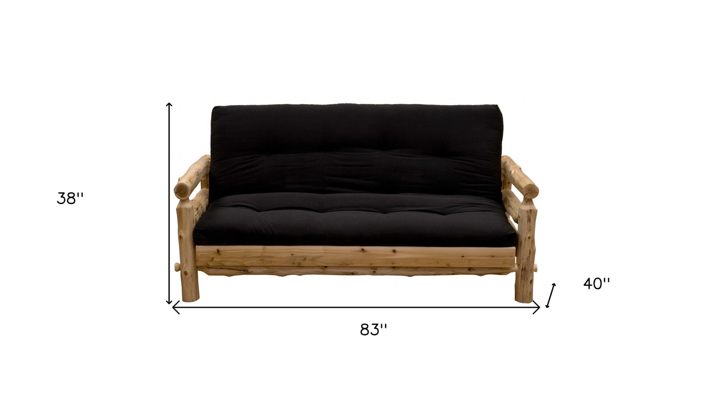 83" Black 100% Cotton Sleeper Sleeper Sofa With Wood Brown Legs