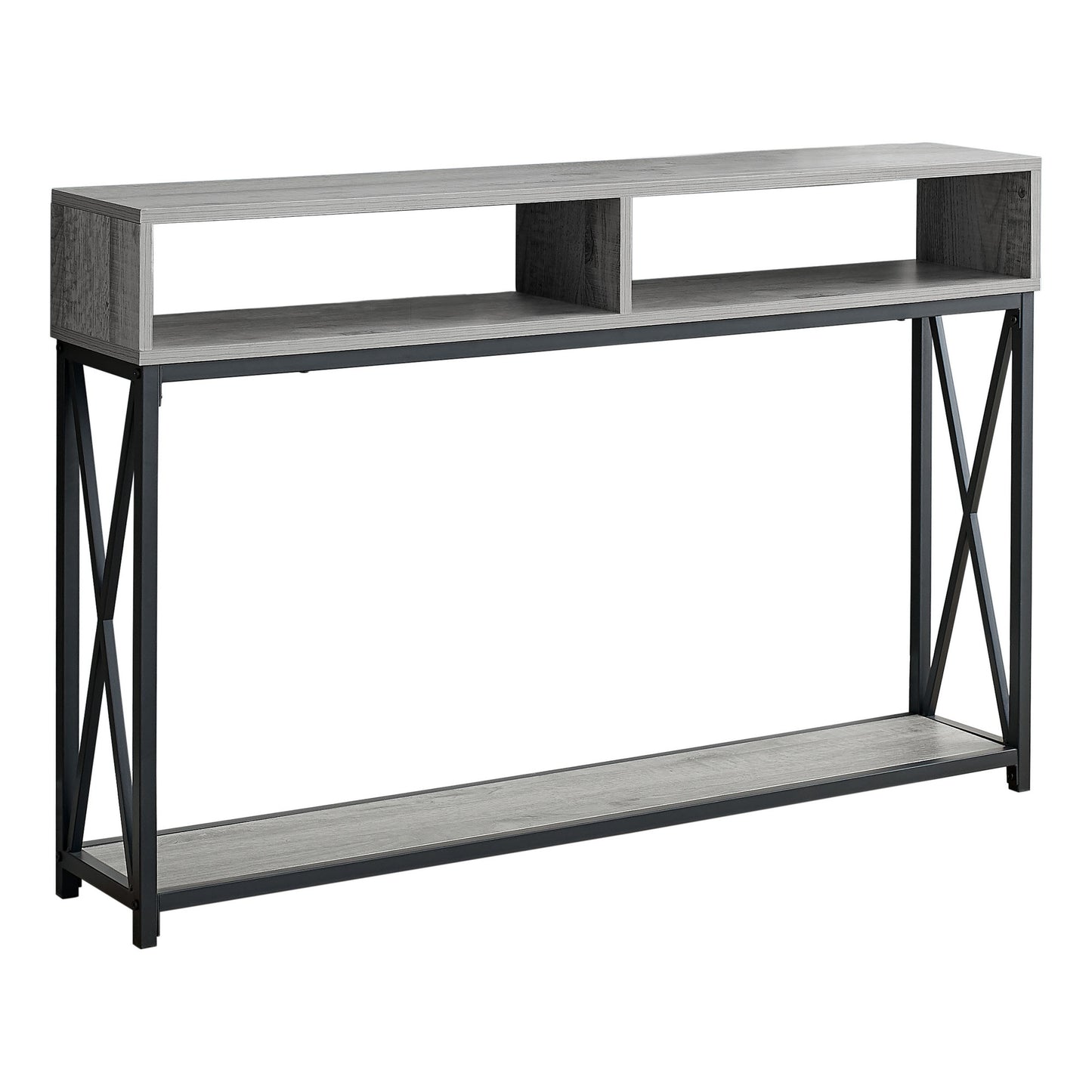 47" Gray and Black Frame Console Table With Shelves