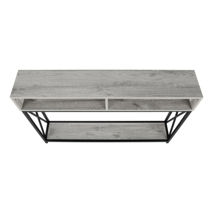 47" Gray and Black Wood and Metal Frame Console Table With Three Shelves