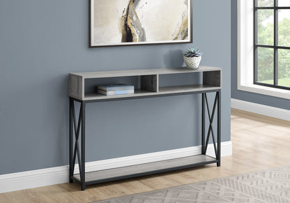 47" Gray and Black Frame Console Table With Shelves