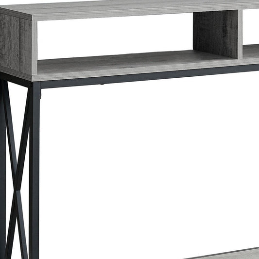 47" Gray and Black Wood and Metal Frame Console Table With Three Shelves