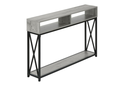 47" Gray and Black Wood and Metal Frame Console Table With Three Shelves