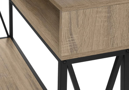 47" Taupe and Black Wood and Metal Frame Console Table With Three Shelves