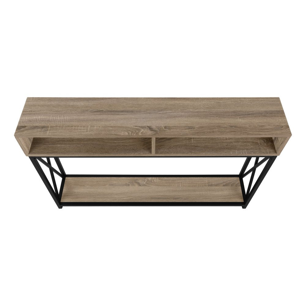 47" Taupe and Black Frame Console Table With Shelves