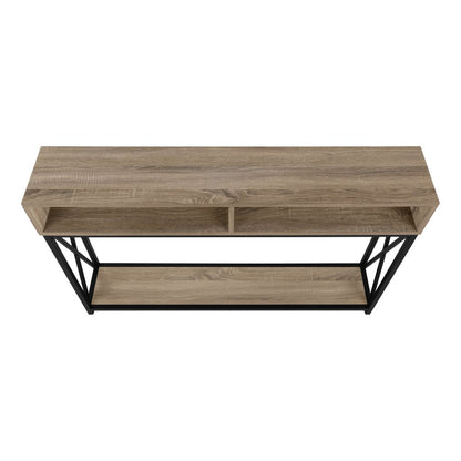 47" Taupe and Black Wood and Metal Frame Console Table With Three Shelves