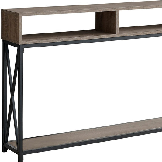 47" Taupe and Black Wood and Metal Frame Console Table With Three Shelves