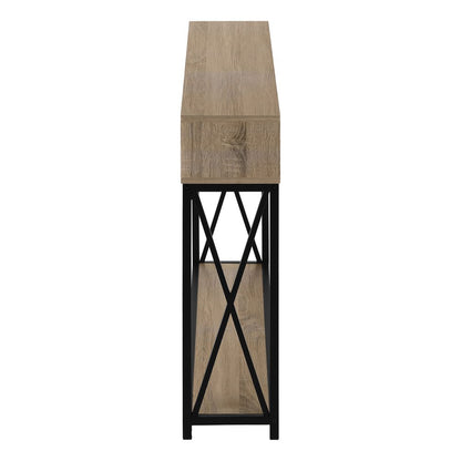47" Taupe and Black Wood and Metal Frame Console Table With Three Shelves