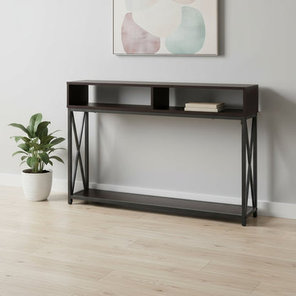 47" Brown and Black Frame Console Table With Shelves
