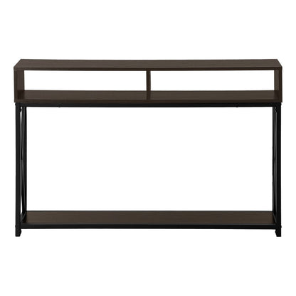 47" Brown and Black Frame Console Table With Shelves