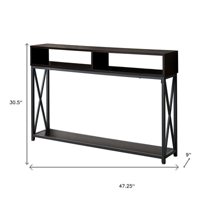 47" Brown and Black Frame Console Table With Shelves