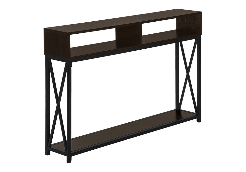 47" Brown and Black Frame Console Table With Shelves