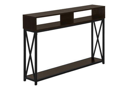 47" Brown and Black Frame Console Table With Shelves