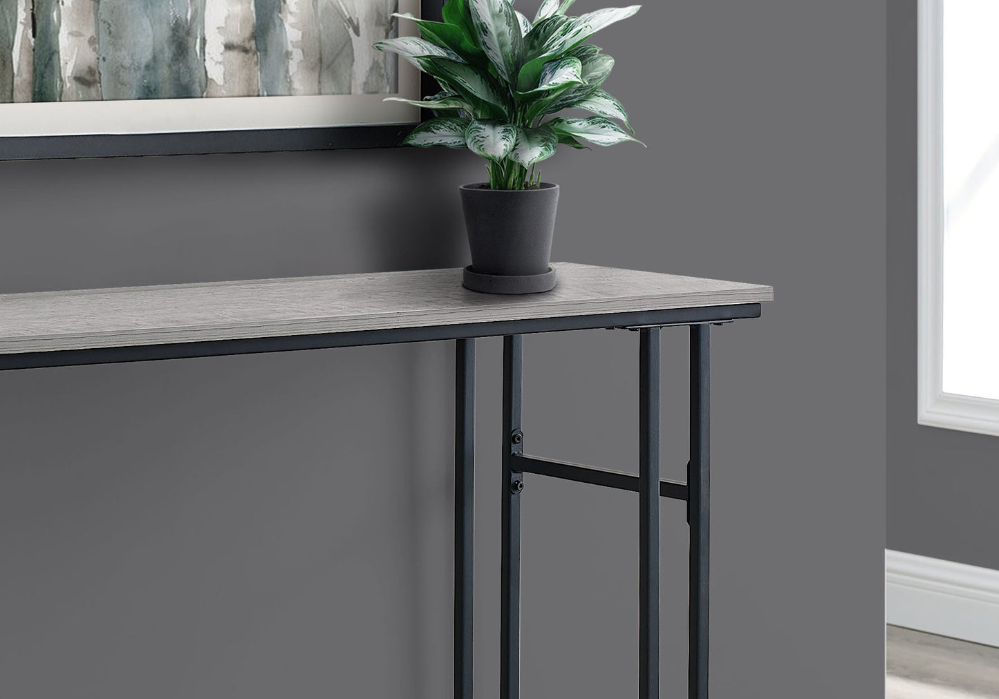 47" Gray and Black Frame Console Table With Shelves