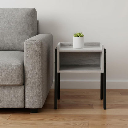 23" Rectangular Grey And Black Metal Accent Table