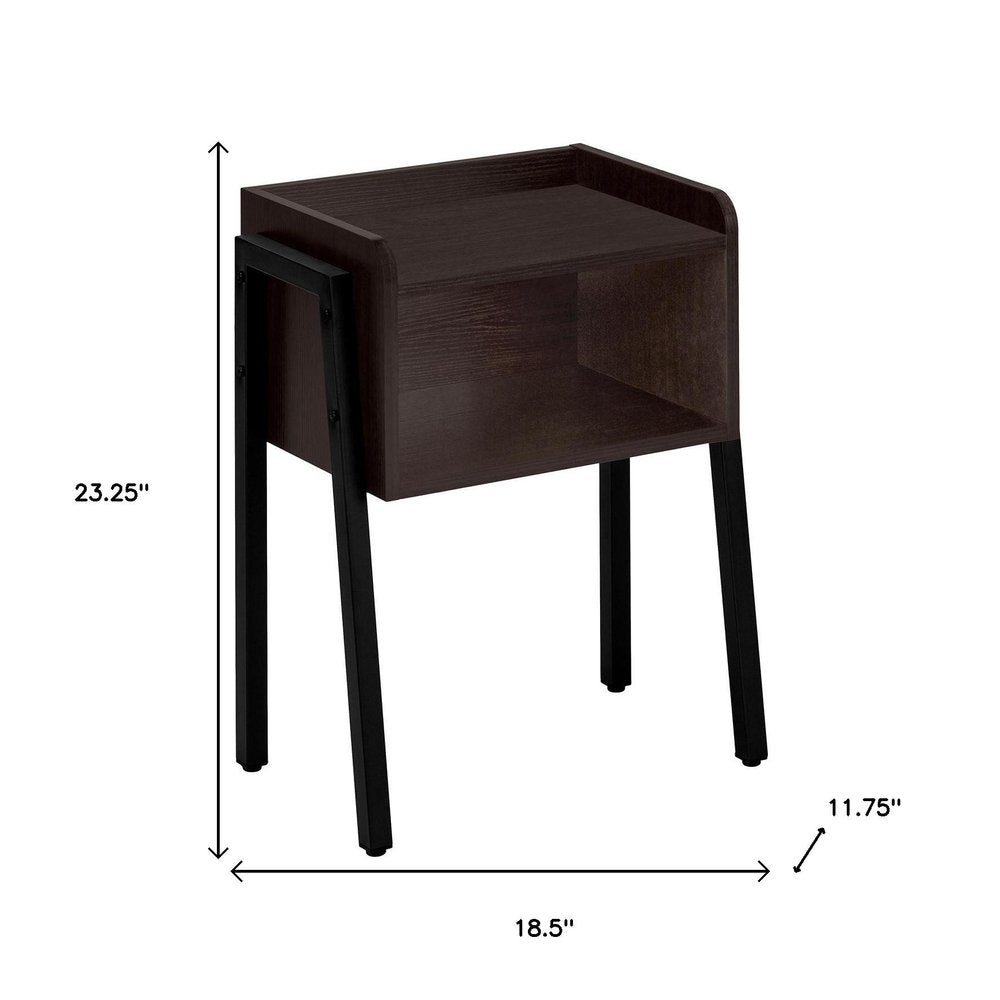 23" Espresso Wood And Iron End Table With Shelf