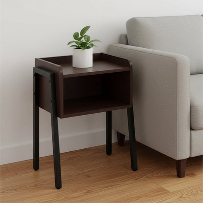 23" Rectangular Espresso Accent Table With Black Metal Legs